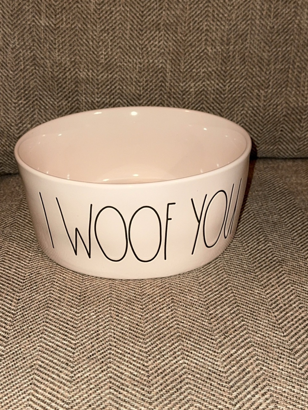 NWT Rae Dunn magenta ceramic white pet/dog 8” large bowl ‘I WOOF YOU’
